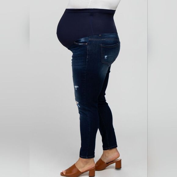 Pinkblush Womens Navy Blue Distressed Maternity Plus Size Jeans 1X - Picture 2 of 12